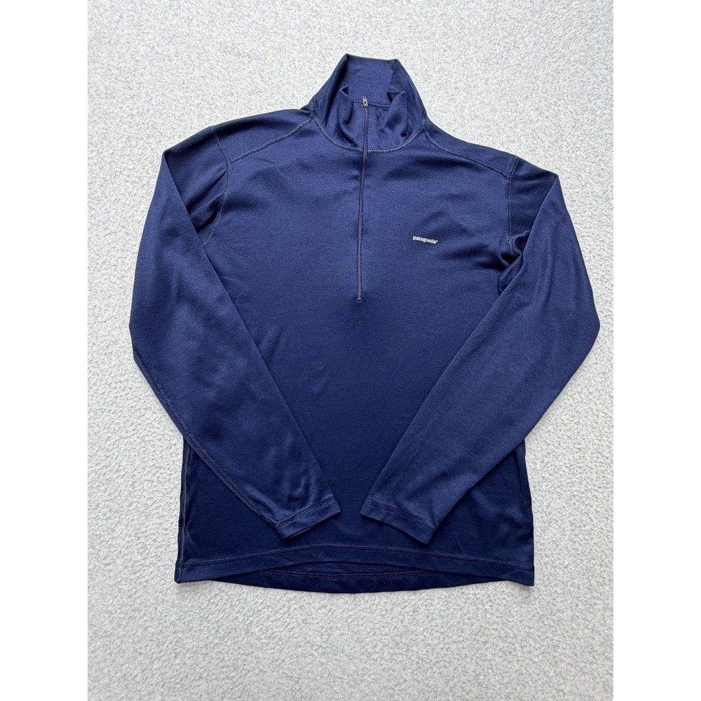 Patagonia Capilene Pullover Mens Small Blue Quarter Zip Baselayer Shirt Hiking - Picture 1 of 7